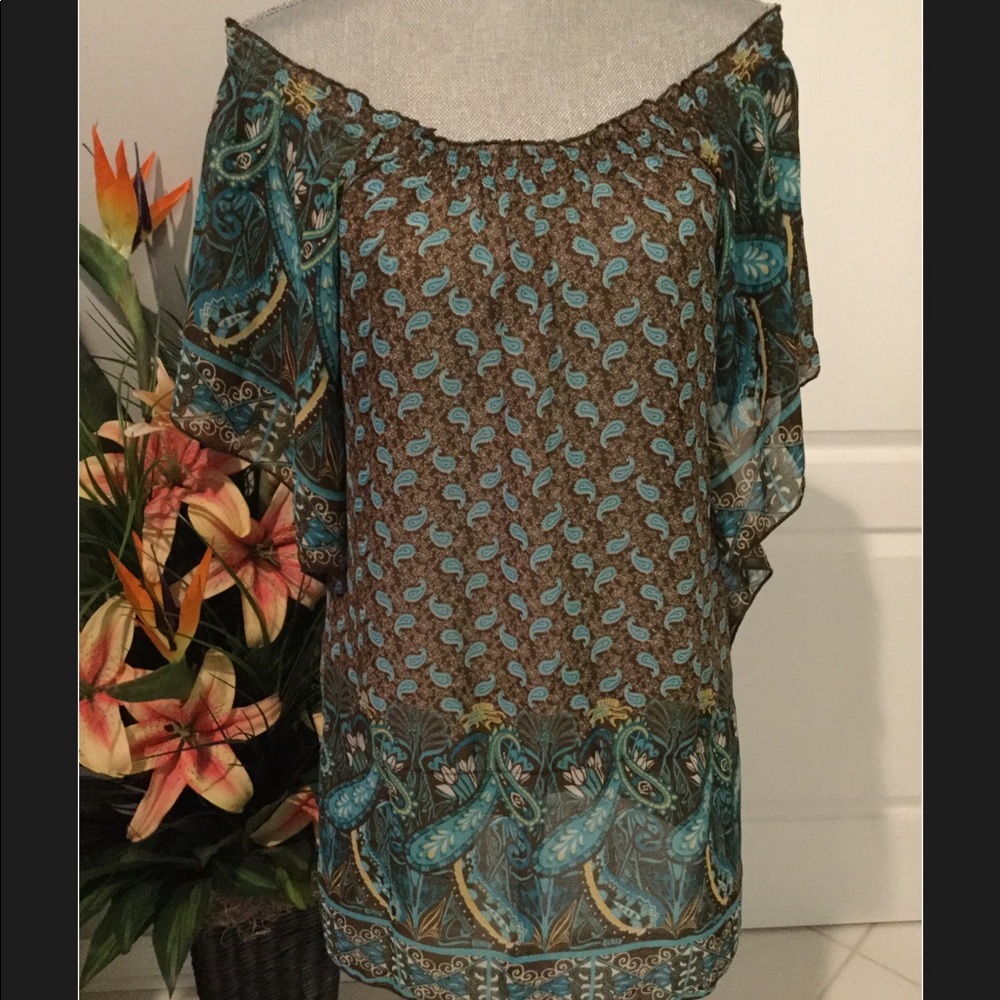 Sheer top or Coverup. Blue Brown Multi colors